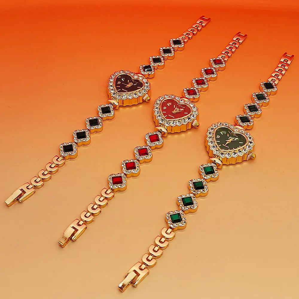 Fashion Love Shape Bracelet Watch Set Diamond Colored Heart Quartz Watch Women’s Fashion Jewelry Set Valentine’s Day
