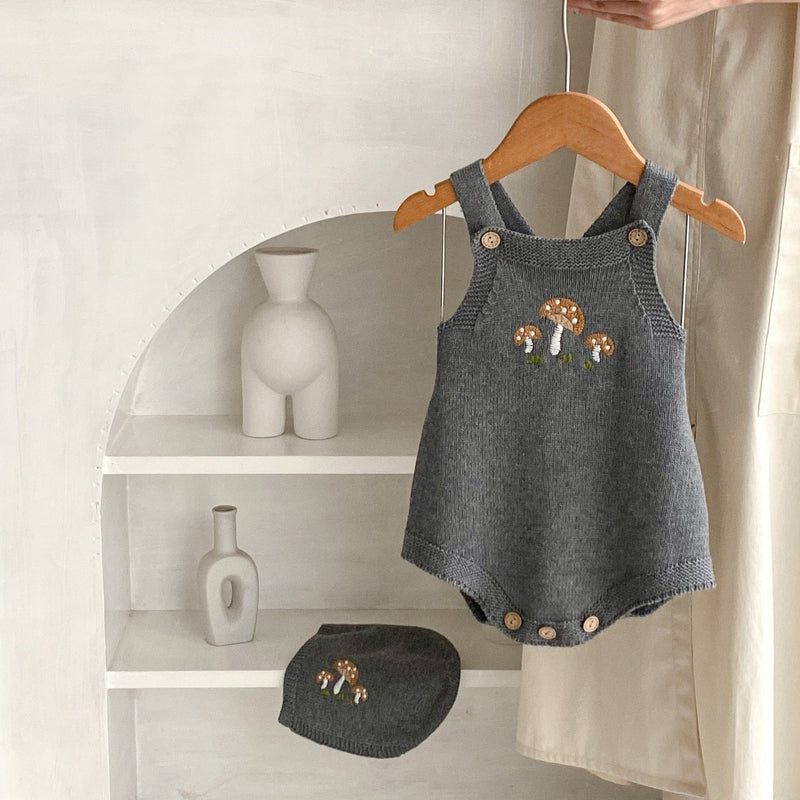 Baby Boys And Girls Mushroom Embroidered Romper Embroidered Hat