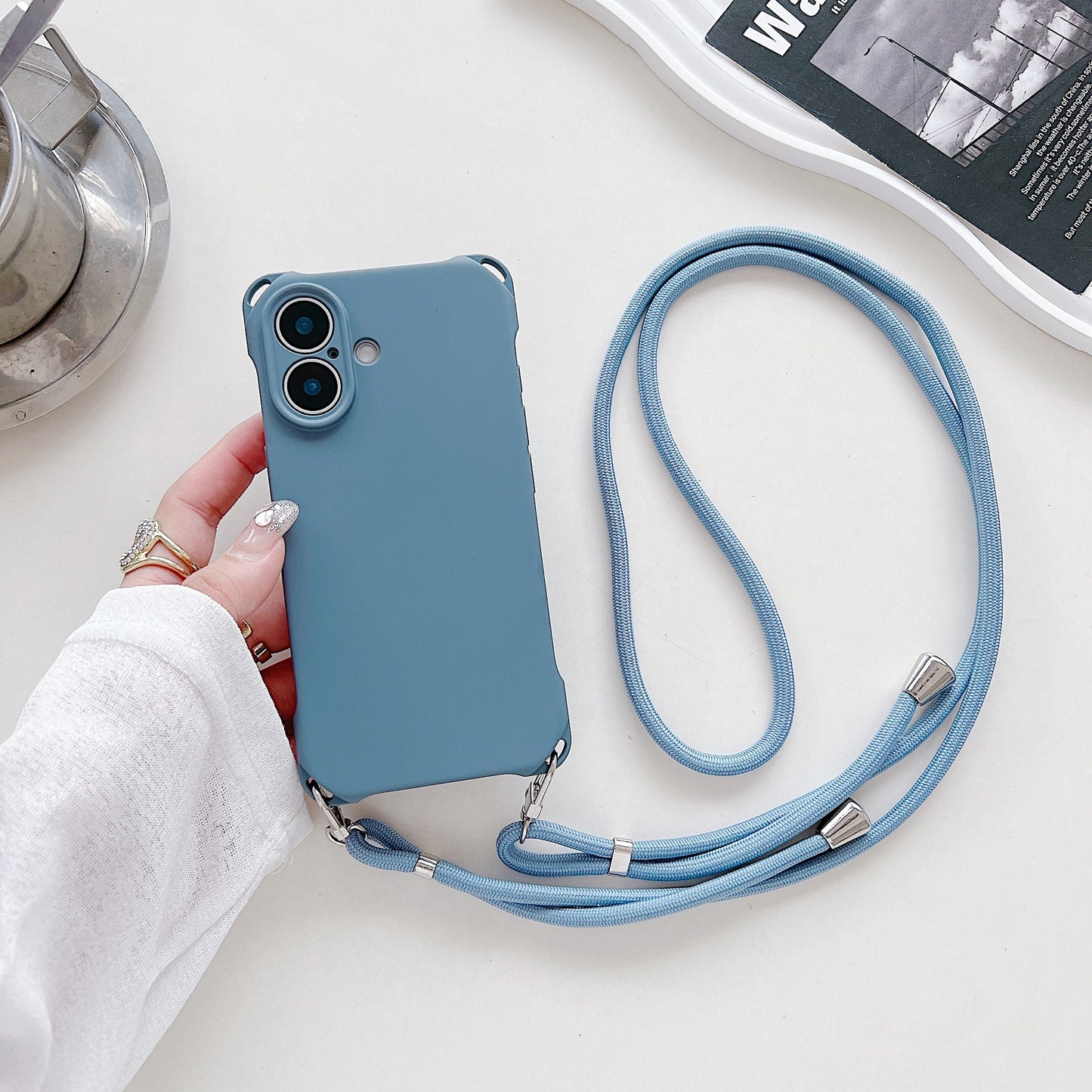 Four-corner Cross Lanyard Liquid Silicone Phone Case Soft Case