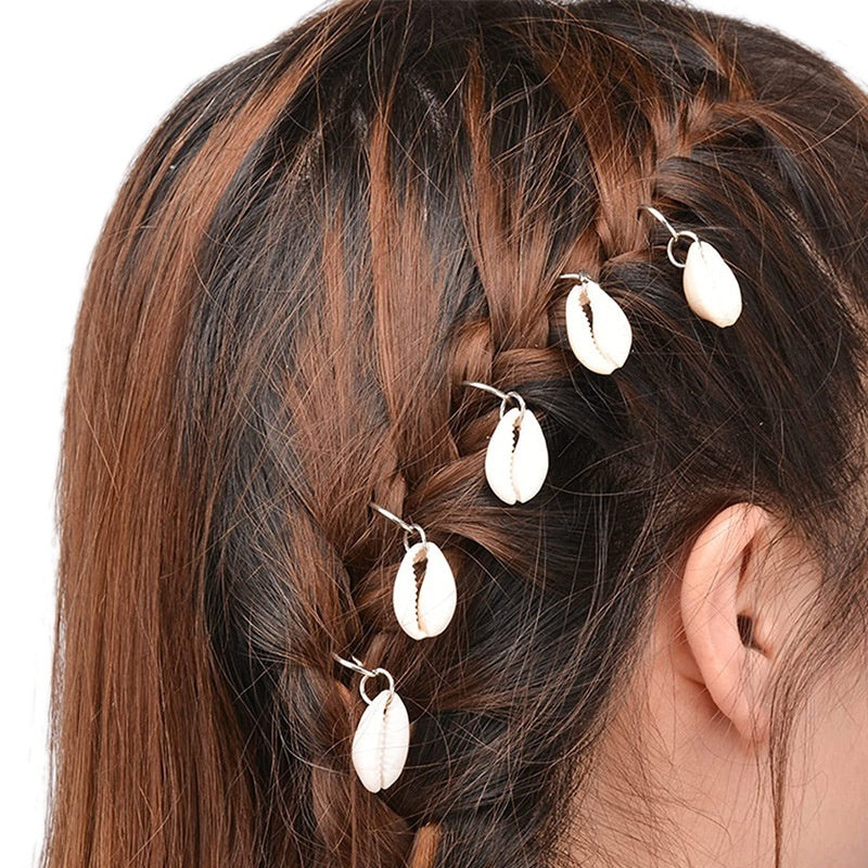 Hair Ring with Shell Pendants in Braided Hair Style