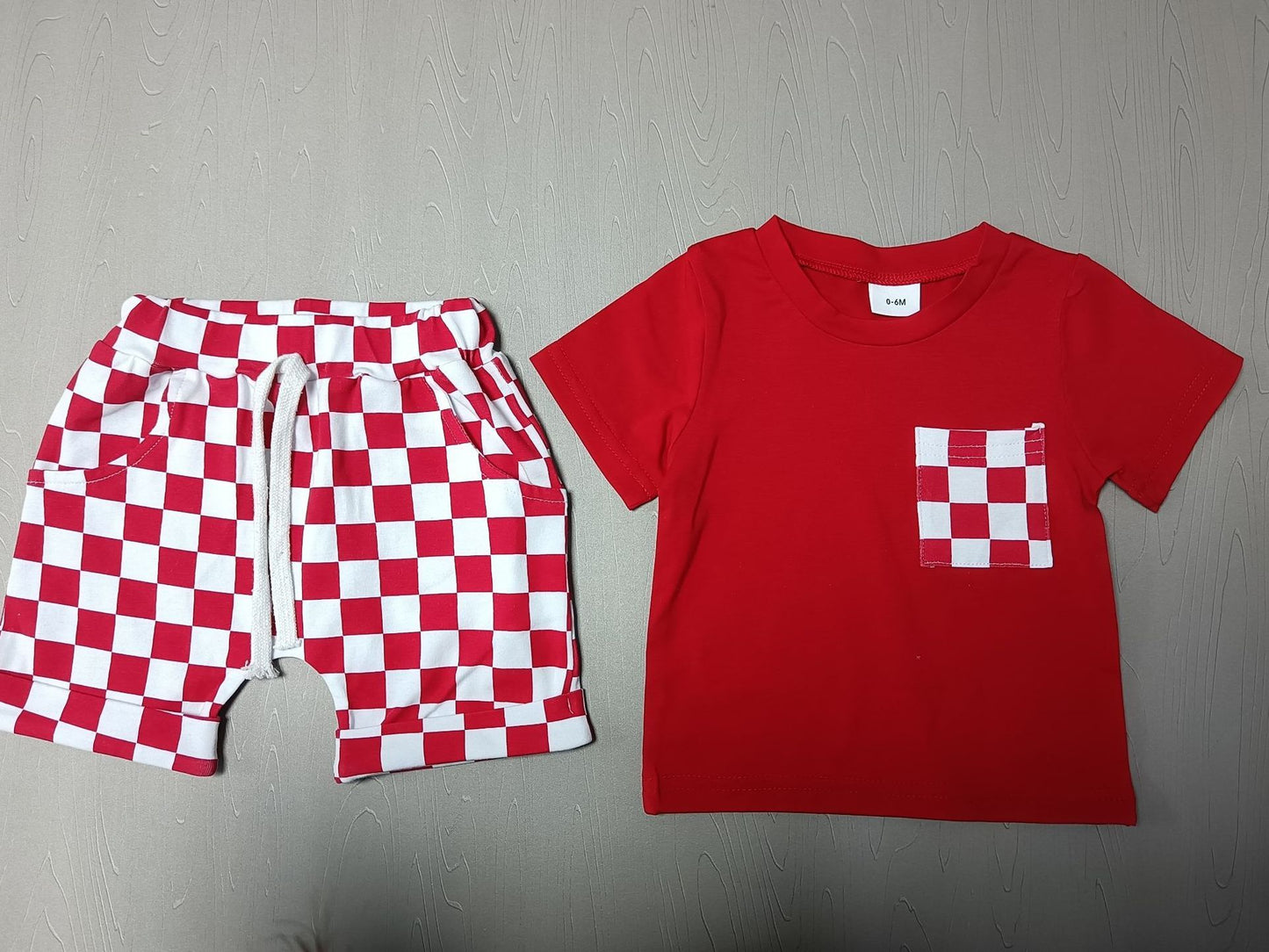 Baby's Casual Short-sleeved Plaid Shorts Suit