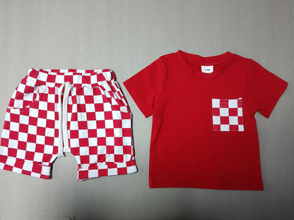 Baby's Casual Short-sleeved Plaid Shorts Suit