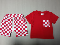 Baby's Casual Short-sleeved Plaid Shorts Suit