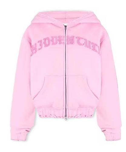 Ins Letter Sports Suit Zip-up Hooded Cropped Sweatshirt Top And Loose Drawstring Trousers Fashion Womens Clothing