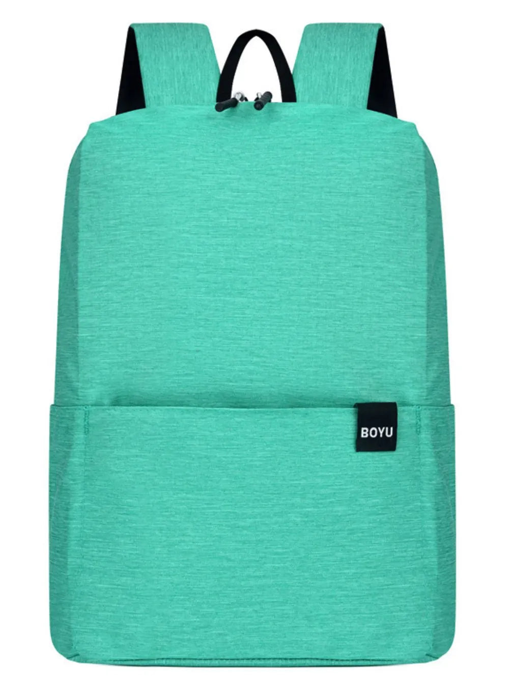 Solid color nylon backpack in medium size with simple design and front pocket