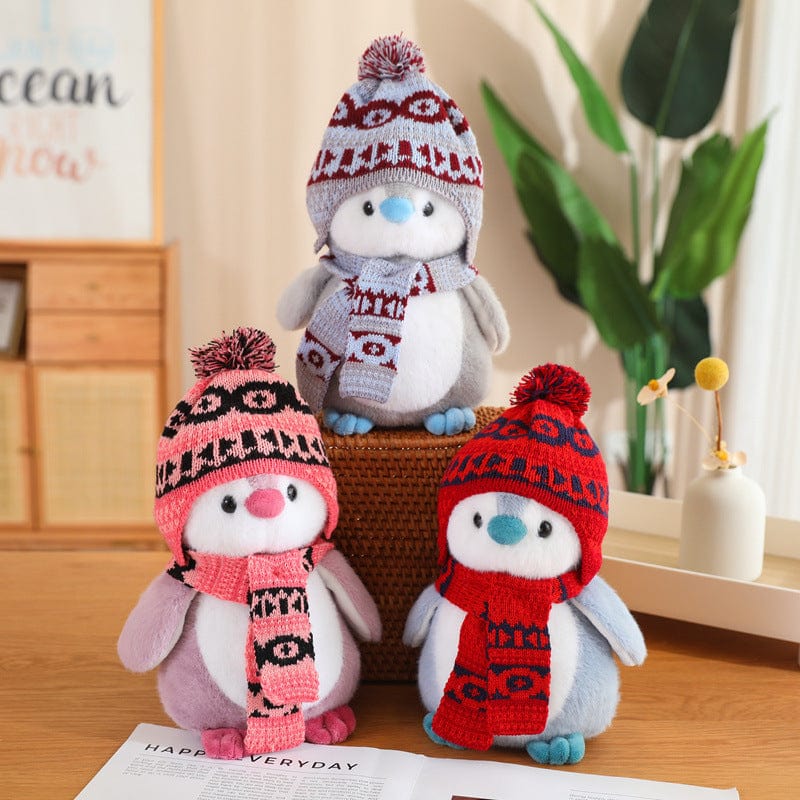 Fashion personality penguin doll plush toys in blue, red, and pink for teenagers, 30CM tall.