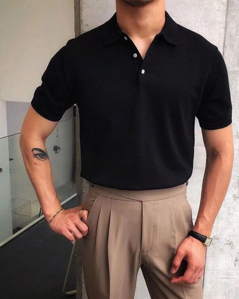 男士夏季翻领纯色休闲T恤