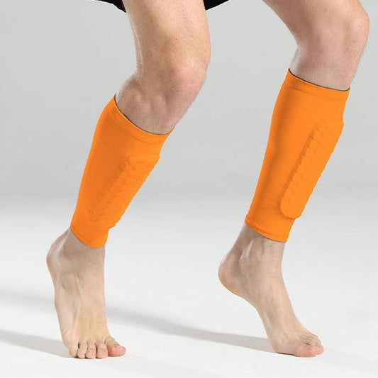 Men's thin joint protective sleeve in orange Lycra for knee support during sports activities.