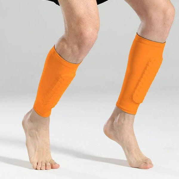 Men's thin joint protective sleeve in orange Lycra for knee support during sports activities.