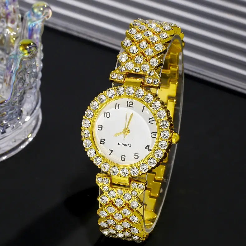 Fashion Jewelry 2pcs Luxury Fashion Women Watch Set Silver Strap Ladies Quartz Wristwatch Alloy Bracelet For Ladies