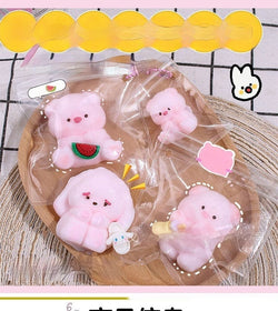 Pink piggy compressible musical toys in various poses, suitable for teenagers.