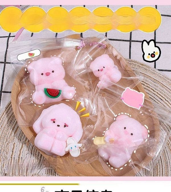 Pink piggy compressible musical toys in various poses, suitable for teenagers.