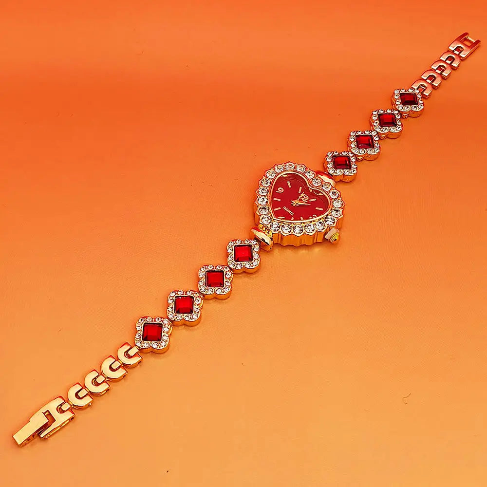 Fashion Love Shape Bracelet Watch Set Diamond Colored Heart Quartz Watch Women’s Fashion Jewelry Set Valentine’s Day