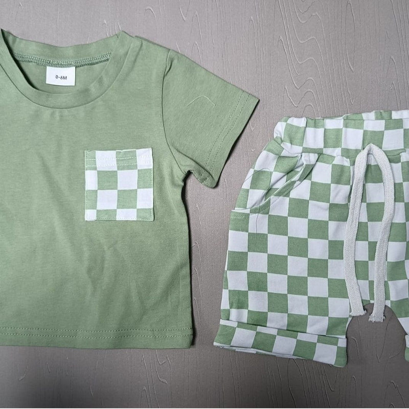 Baby's Casual Short-sleeved Plaid Shorts Suit