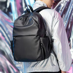 Oxford cloth waterproof large backpack bag in black worn by person