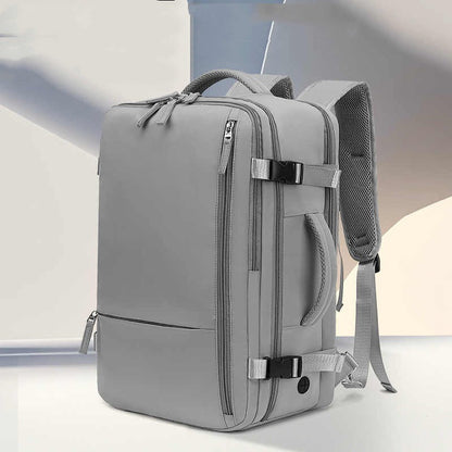 Versatile gray backpack for girls made from waterproof Oxford cloth.