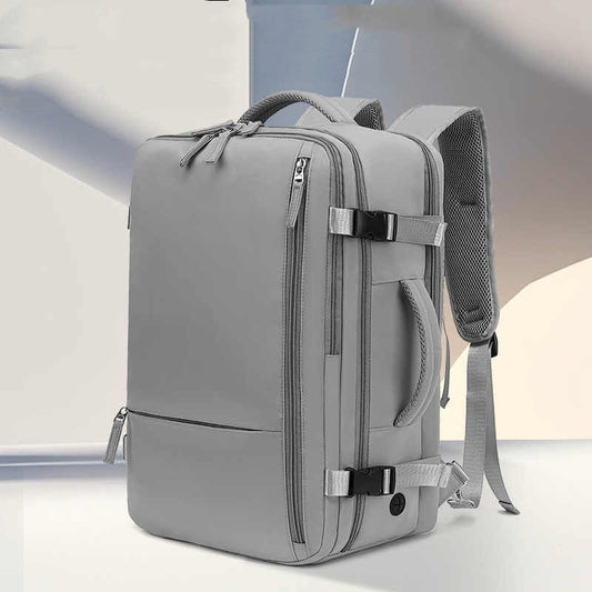 Versatile gray backpack for girls made from waterproof Oxford cloth.