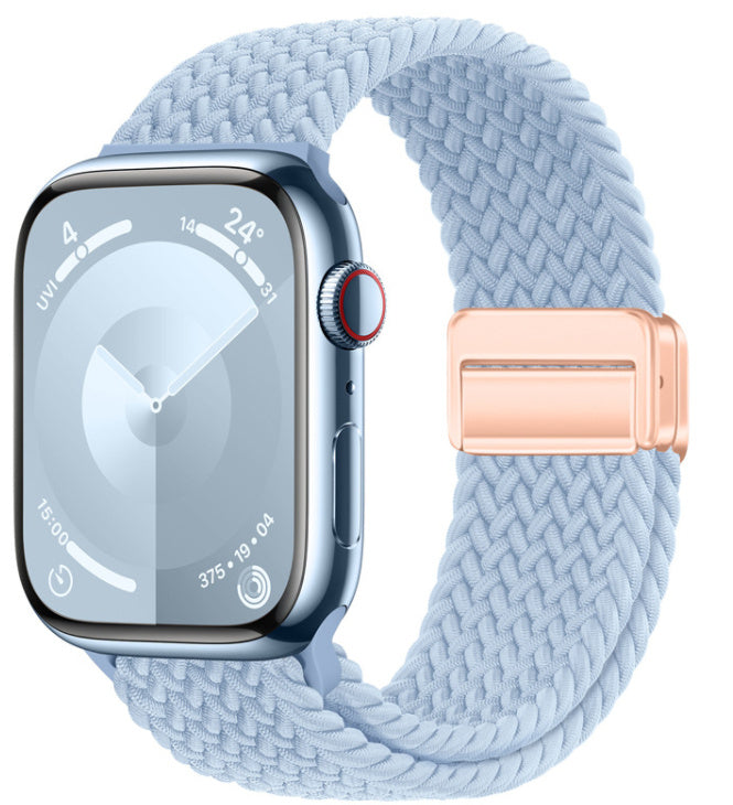 Magnetic Buckle Woven Loop Integrated Strap - Light blue rose gold buckle / 38to40to41mm Universal