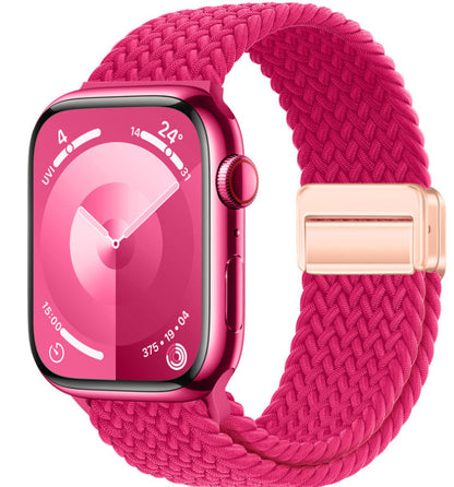 Magnetic Buckle Woven Loop Integrated Strap - Raspberry color rose buckle / 38to40to41mm Universal