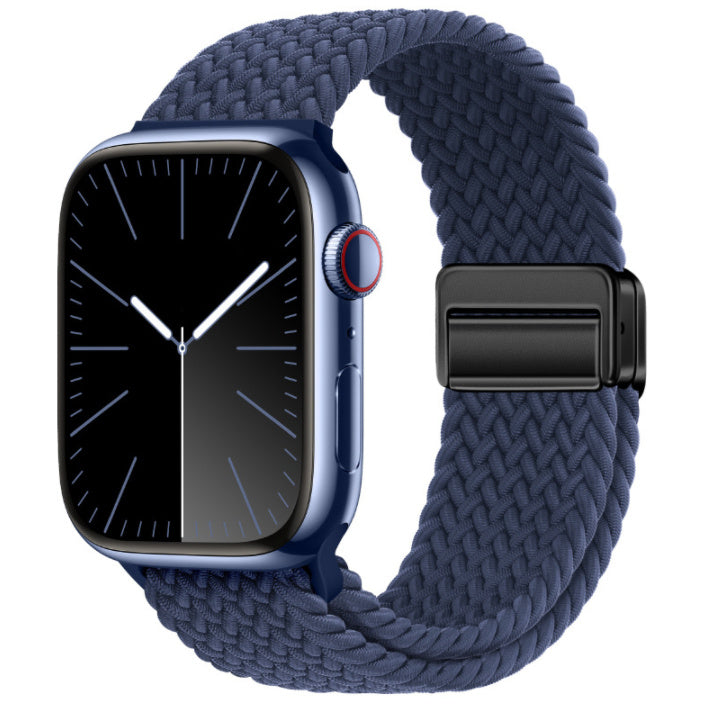 Magnetic Buckle Woven Loop Watch Strap in Dark Blue with Integrated Design.