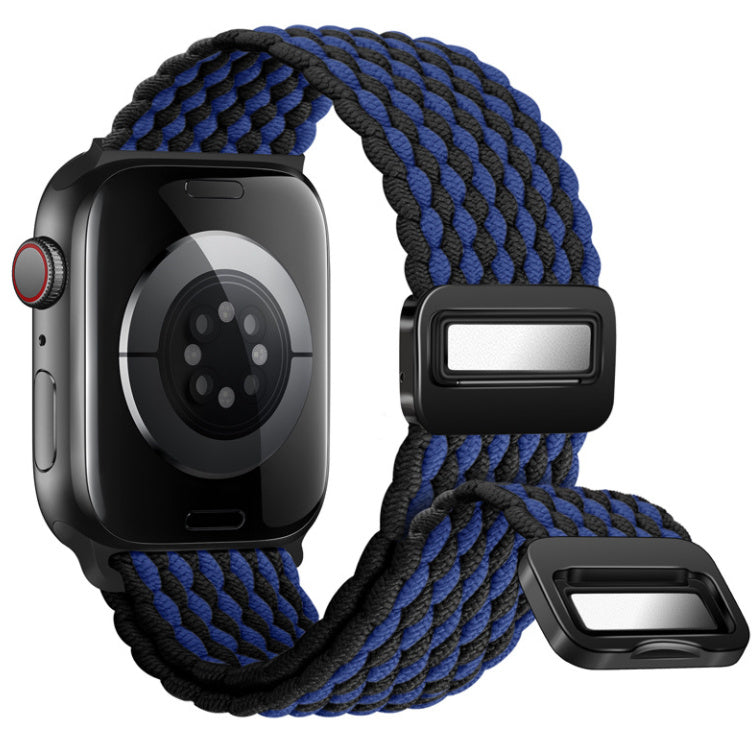 Magnetic Buckle Woven Loop Integrated Strap - Wave pattern black blue / 38to40to41mm Universal