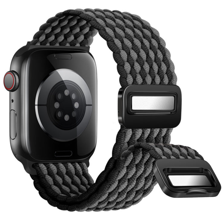 Magnetic Buckle Woven Loop Integrated Strap - Wave pattern black gray black / 38to40to41mm Universal
