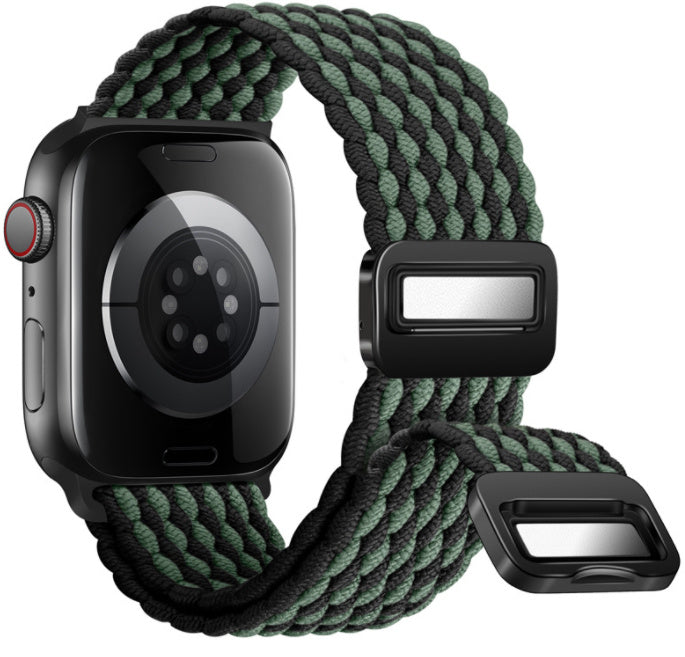Magnetic Buckle Woven Loop Integrated Strap - Wave Pattern Black Green / 38to40to41mm Universal