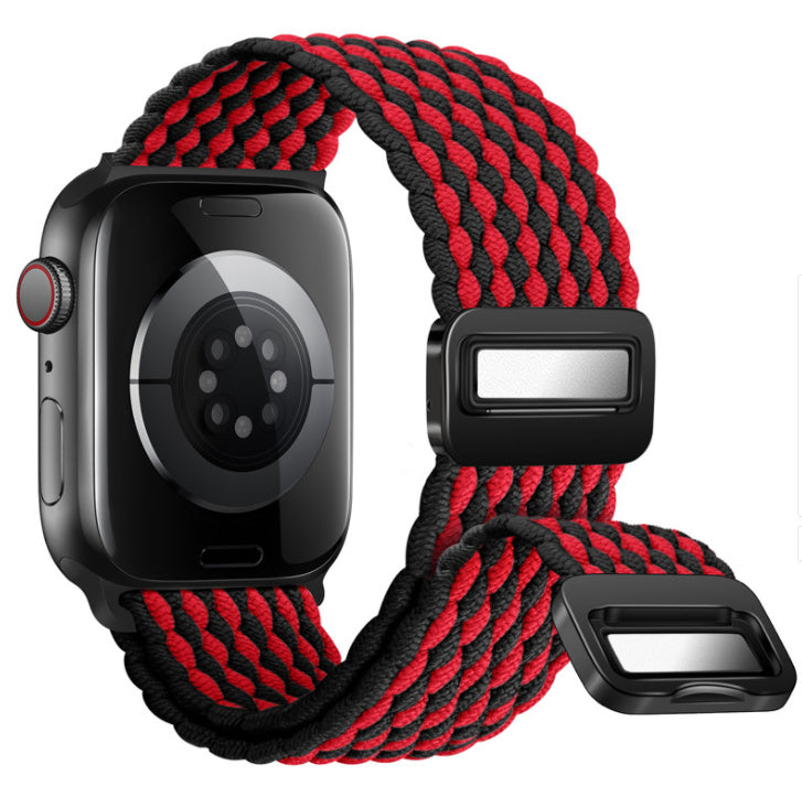 Magnetic Buckle Woven Loop Integrated Strap - Wave pattern black red / 38to40to41mm Universal