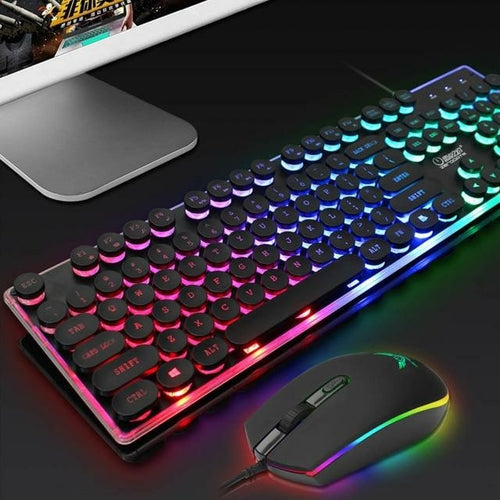 Dragon LED Backlight gaming keyboard and mouse set with RGB backlit keys and ergonomic wired mouse