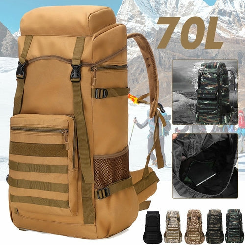 Waterproof outdoor camping backpack 70L large capacity durable military hiking bag