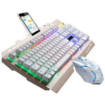 Ninja Dragons Premium NX900 white wired RGB backlit gaming keyboard and mouse set with phone holder