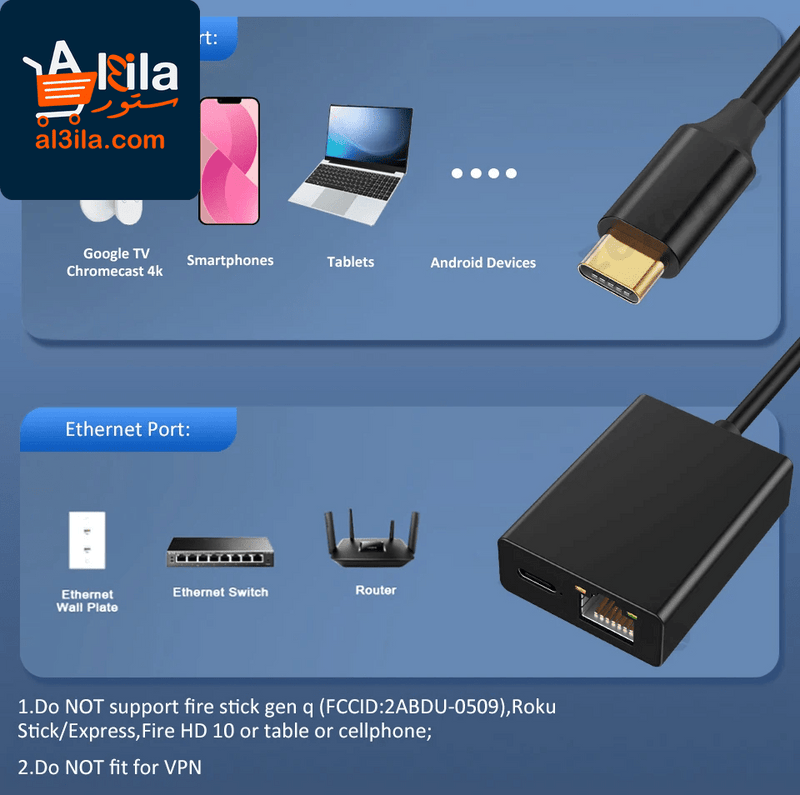 Ethernet Adapter for Chromecast 4K and Google TV - USB-C to 1000Mbps Network Card for Smartphones, Tablets, and Android Devices