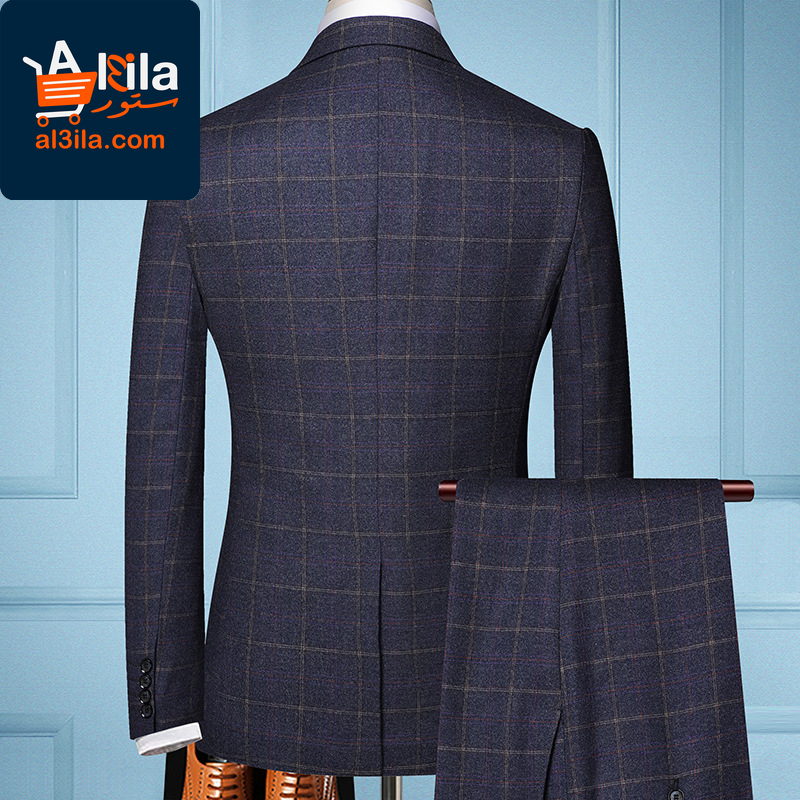 Elevate Your Style with Our Men's Three-Piece Plaid Suit: Trendy Jacket for Groom's Wedding Attire