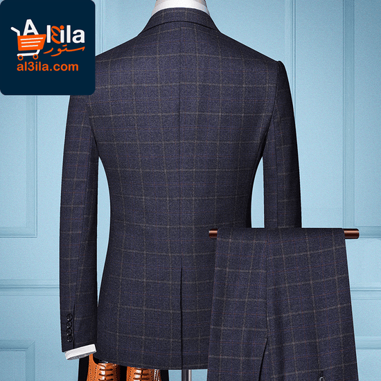 Elevate Your Style with Our Men's Three-Piece Plaid Suit: Trendy Jacket for Groom's Wedding Attire