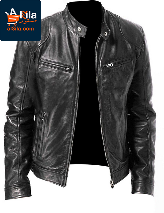 Men's Slim Fit PU Leather Jacket – Stylish Outerwear in Khaki, Brown, and Black