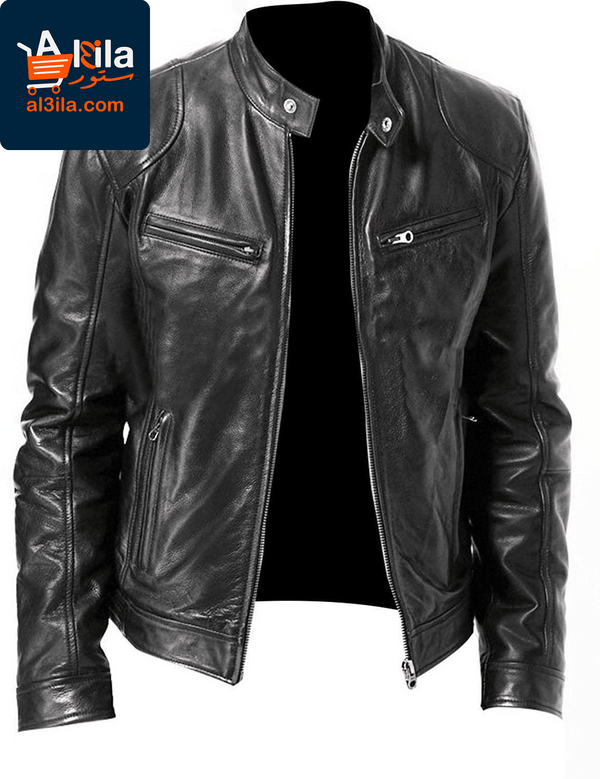 Men's Slim Fit PU Leather Jacket – Stylish Outerwear in Khaki, Brown, and Black