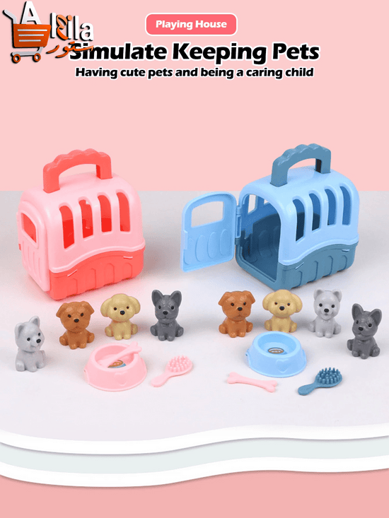 Cute Dog & Cat Family Pet Basket Playset - Interactive Doll Set for Role Playing and Holiday Decor