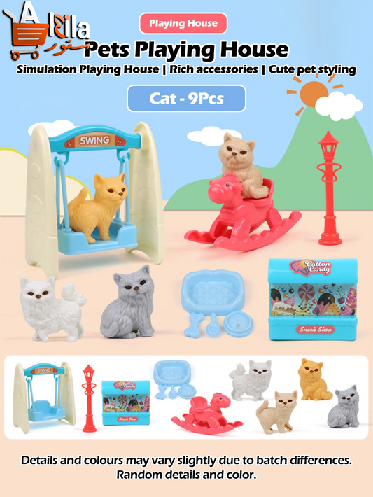 Cute Dog & Cat Family Pet Basket Playset - Interactive Doll Set for Role Playing and Holiday Decor