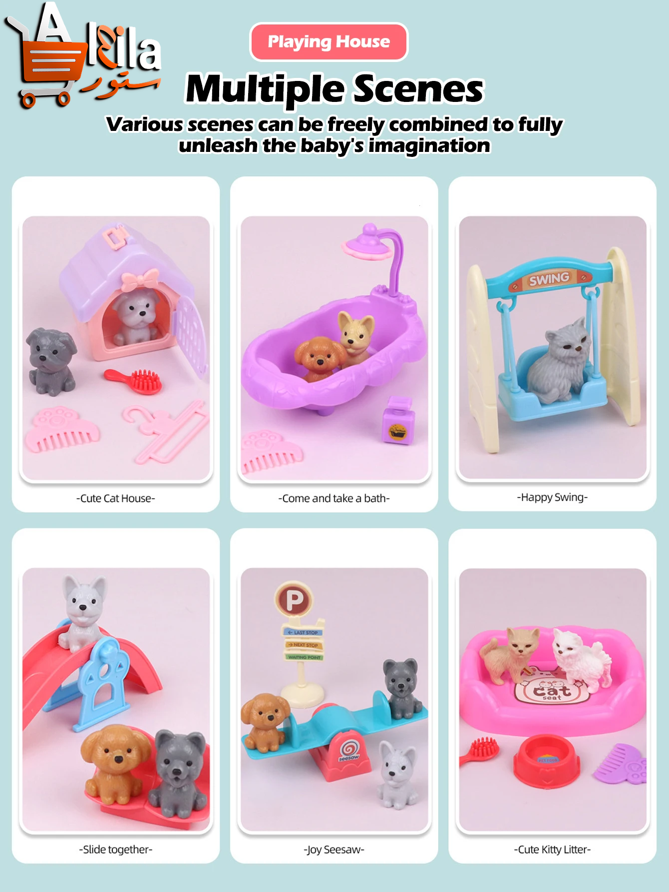 Cute Dog & Cat Family Pet Basket Playset - Interactive Doll Set for Role Playing and Holiday Decor