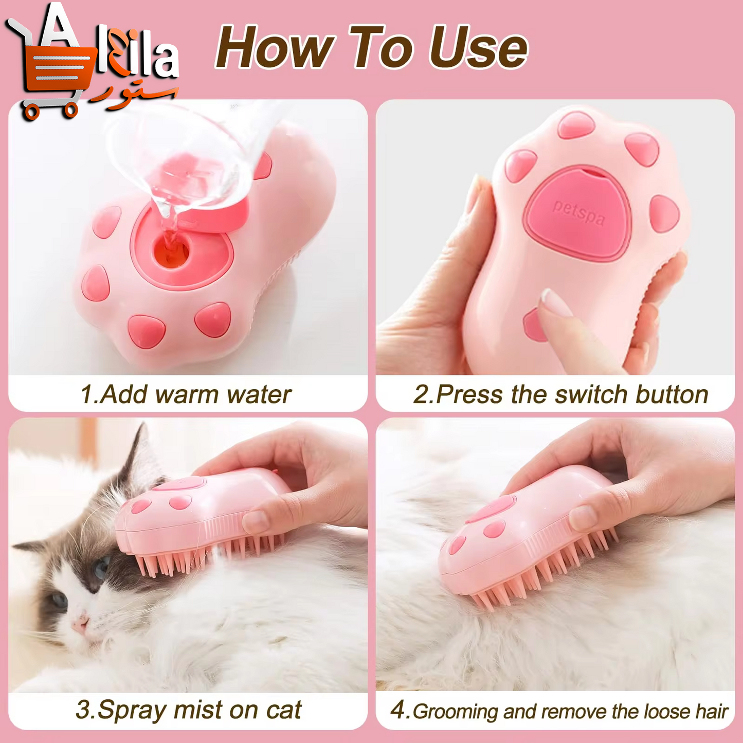 3-in-1 Electric Pet Grooming Brush with Steam Spray for Effortless Hair Removal and Massaging Care for Dogs and Cats