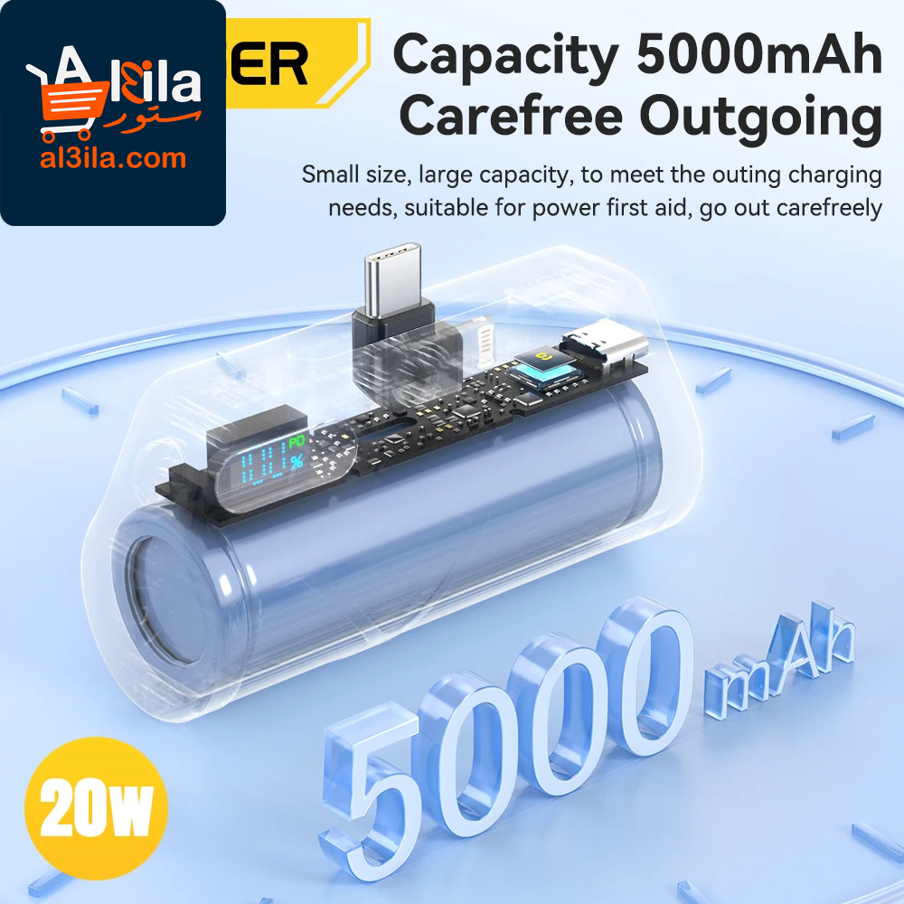 5000mAh Mini Capsule Power Bank with Type-C Fast Charging and Digital Display for iPhone 16