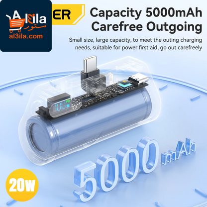 5000mAh Mini Capsule Power Bank with Type-C Fast Charging and Digital Display for iPhone 16