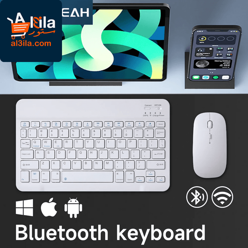 Wireless Bluetooth Keyboard and Mouse for iOS, Android, and Windows Tablets, Compatible with iPad Air, Mini, Pro, Xiaomi, Apple, and Huawei