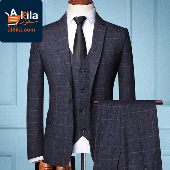 Elevate Your Style with Our Men's Three-Piece Plaid Suit: Trendy Jacket for Groom's Wedding Attire