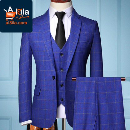 Elevate Your Style with Our Men's Three-Piece Plaid Suit: Trendy Jacket for Groom's Wedding Attire