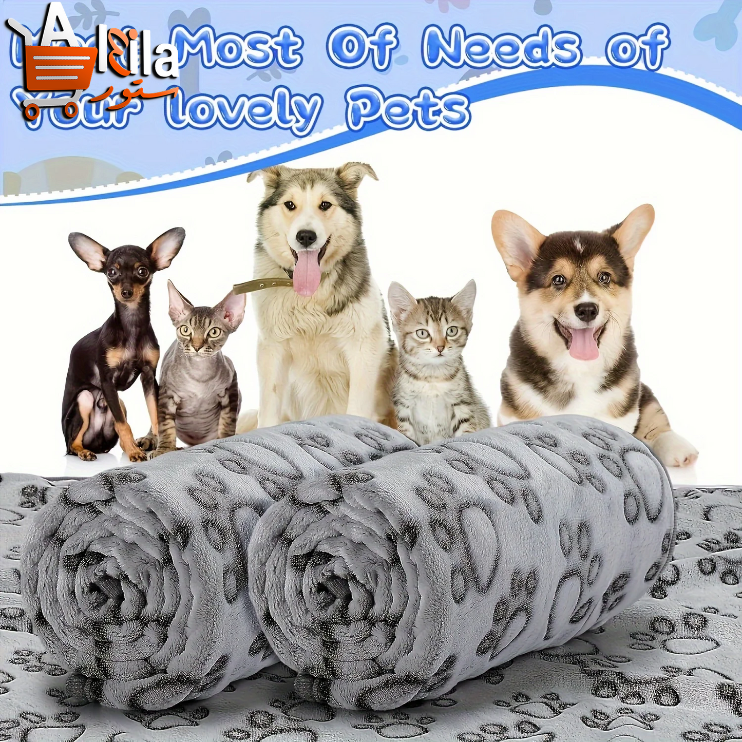 Deluxe Soft Fluffy Pet Blanket with Cute Cartoon Design - Ideal for Cats and Dogs, Perfect for Cozy Comfort