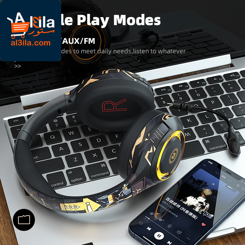 A2 High-Fidelity Wireless Bluetooth Over-Ear Headphones with Detachable Microphone and Enhanced Bass Stereo Sound