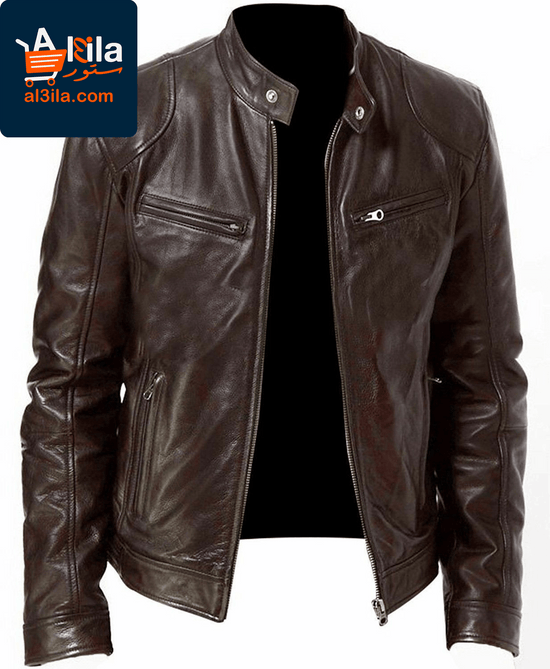 Men's Slim Fit PU Leather Jacket – Stylish Outerwear in Khaki, Brown, and Black