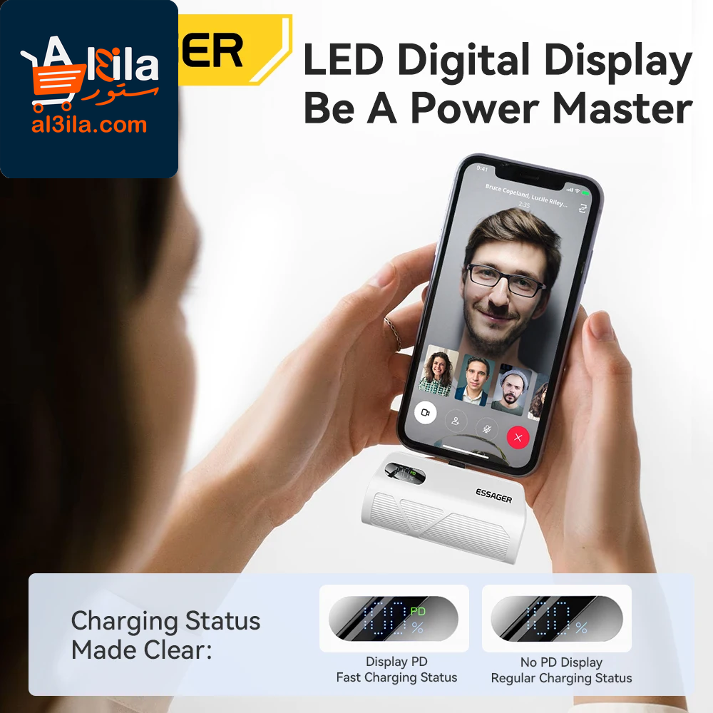 5000mAh Mini Capsule Power Bank with Type-C Fast Charging and Digital Display for iPhone 16